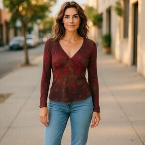 Vintage Y2K Reality Red Babydoll Mesh Knit Top XL